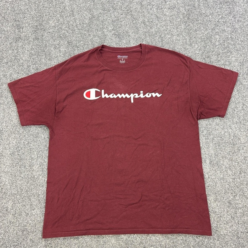 Champion Shirt Mens XL Red Big Script Logo Tagless Crewneck Tee Casual